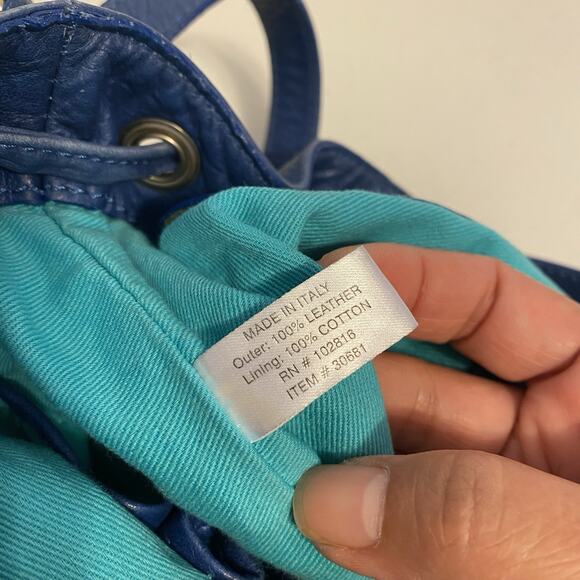 Garnett Hill Blue Leather Tote Purse Italy Made Zip Front Shoulder Strap Medium - Picture 4 of 11